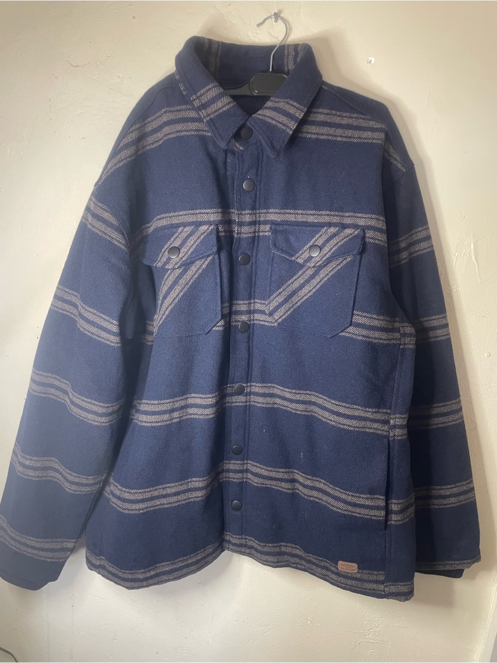 JACHS New York Men's XL Blue Striped Sherpa Lined Snap Button Jacket Pockets